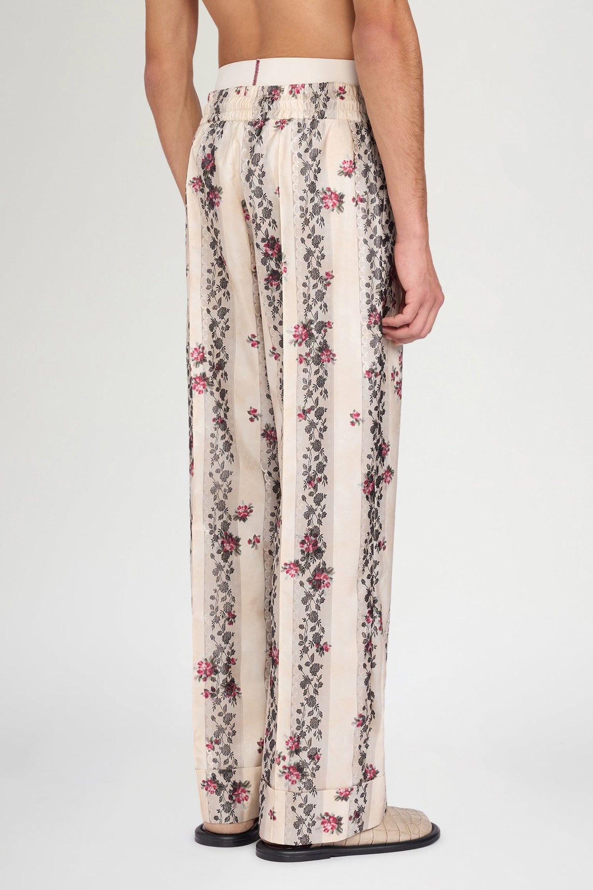 Ivory Floral Stripe Relaxed Pants