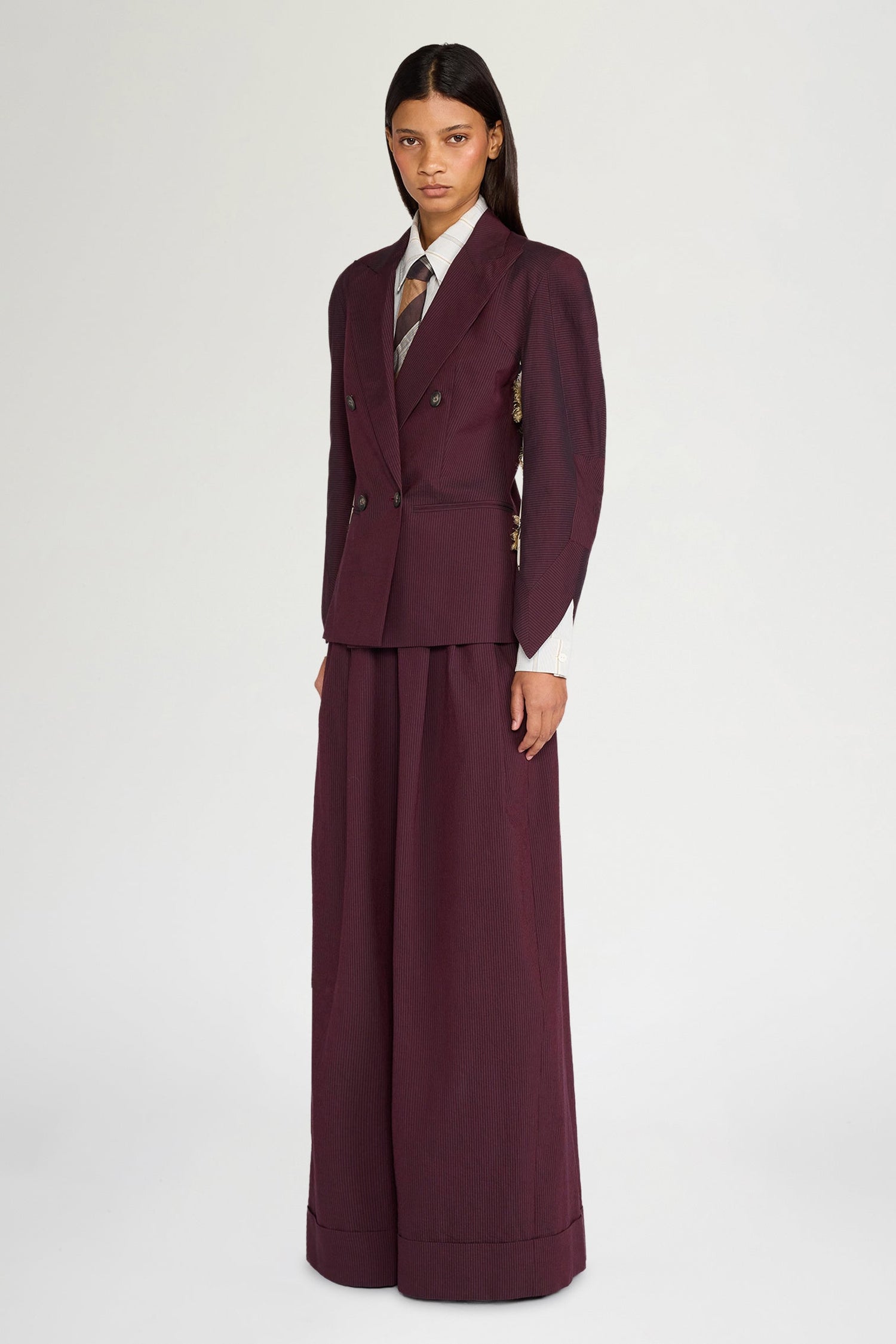 Burgundy Pinstripe Bustier Pants