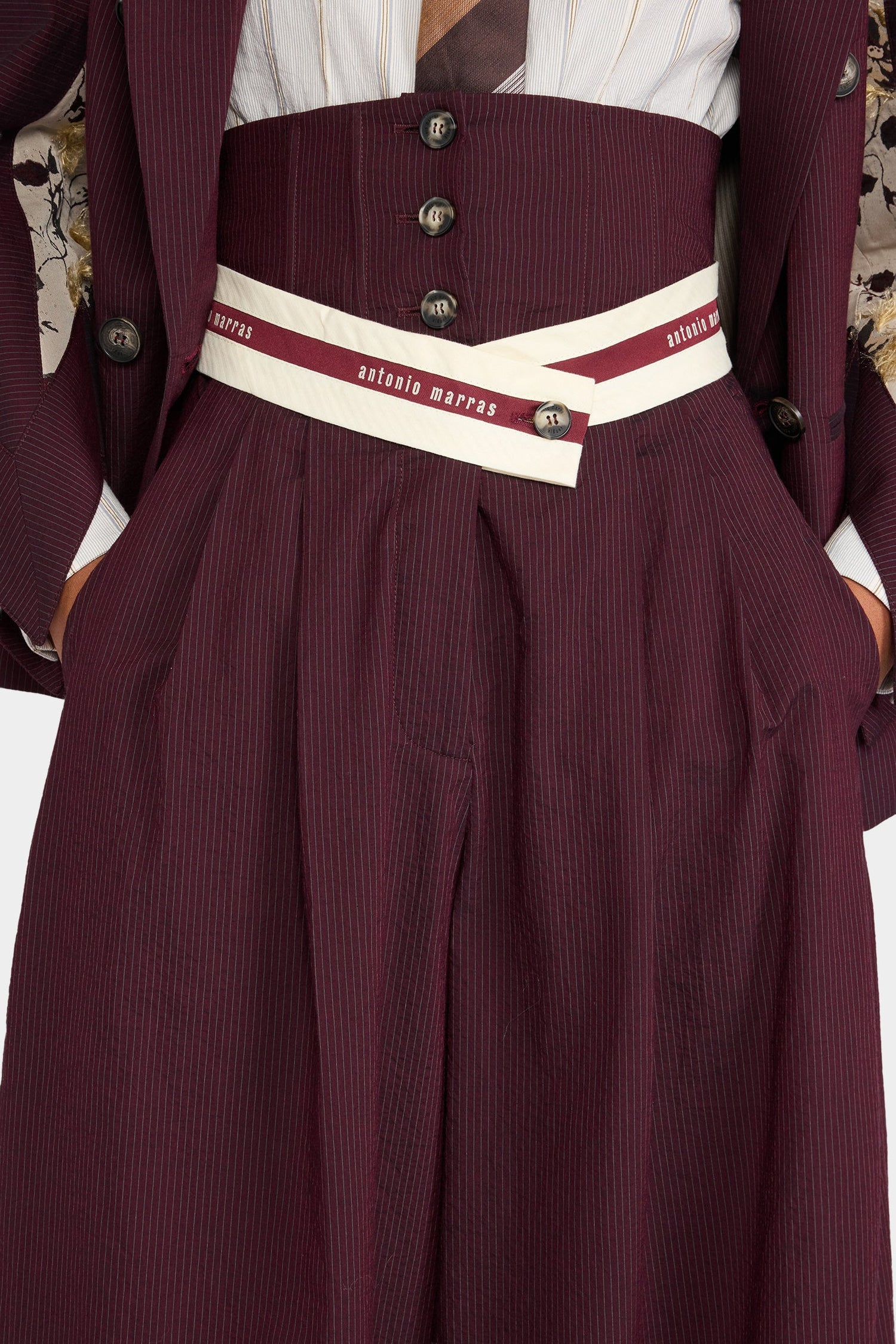 Burgundy Pinstripe Bustier Pants