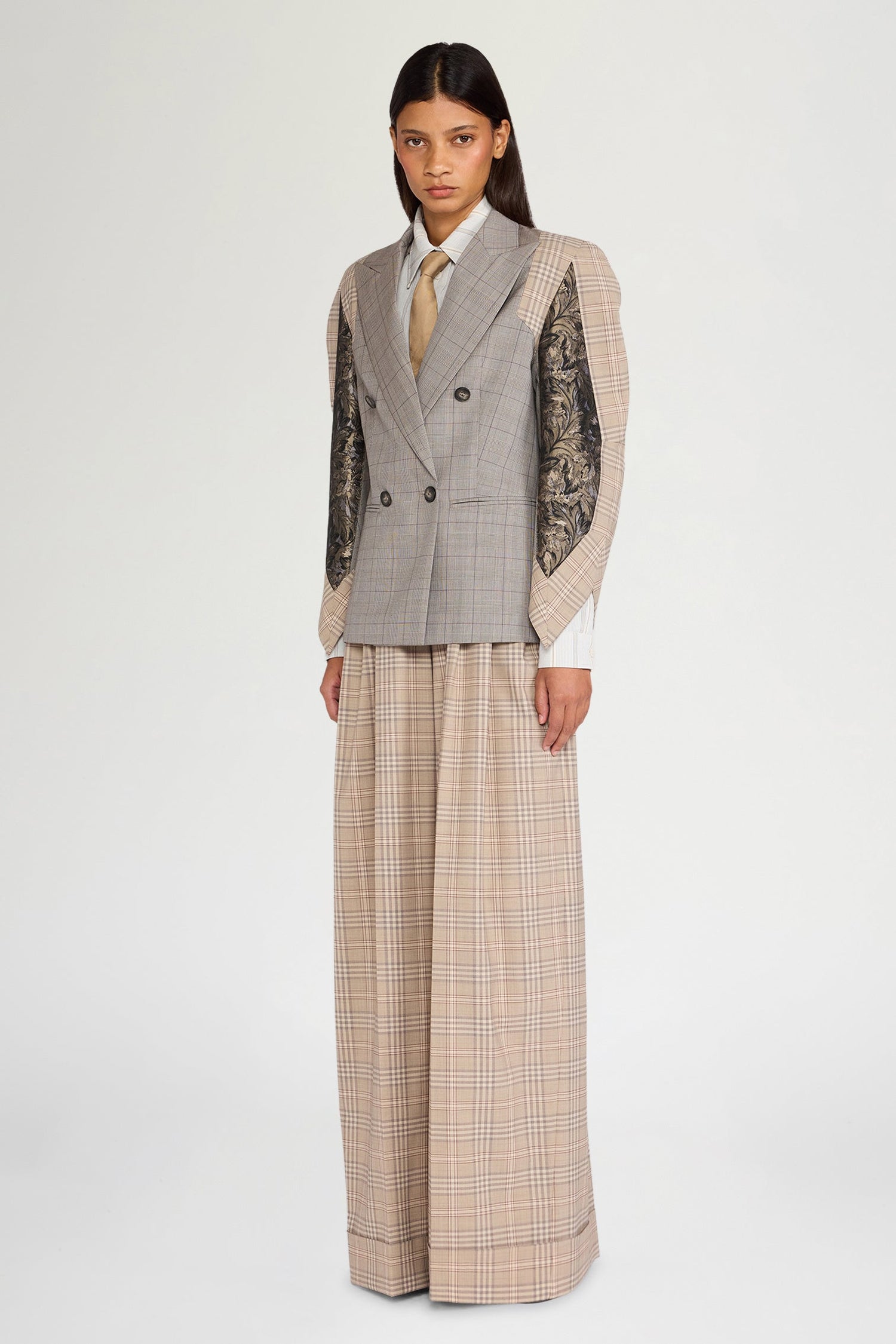 Wide Bustier Tartan Pants