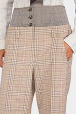 Beige Tartan Bustier Wide Pants