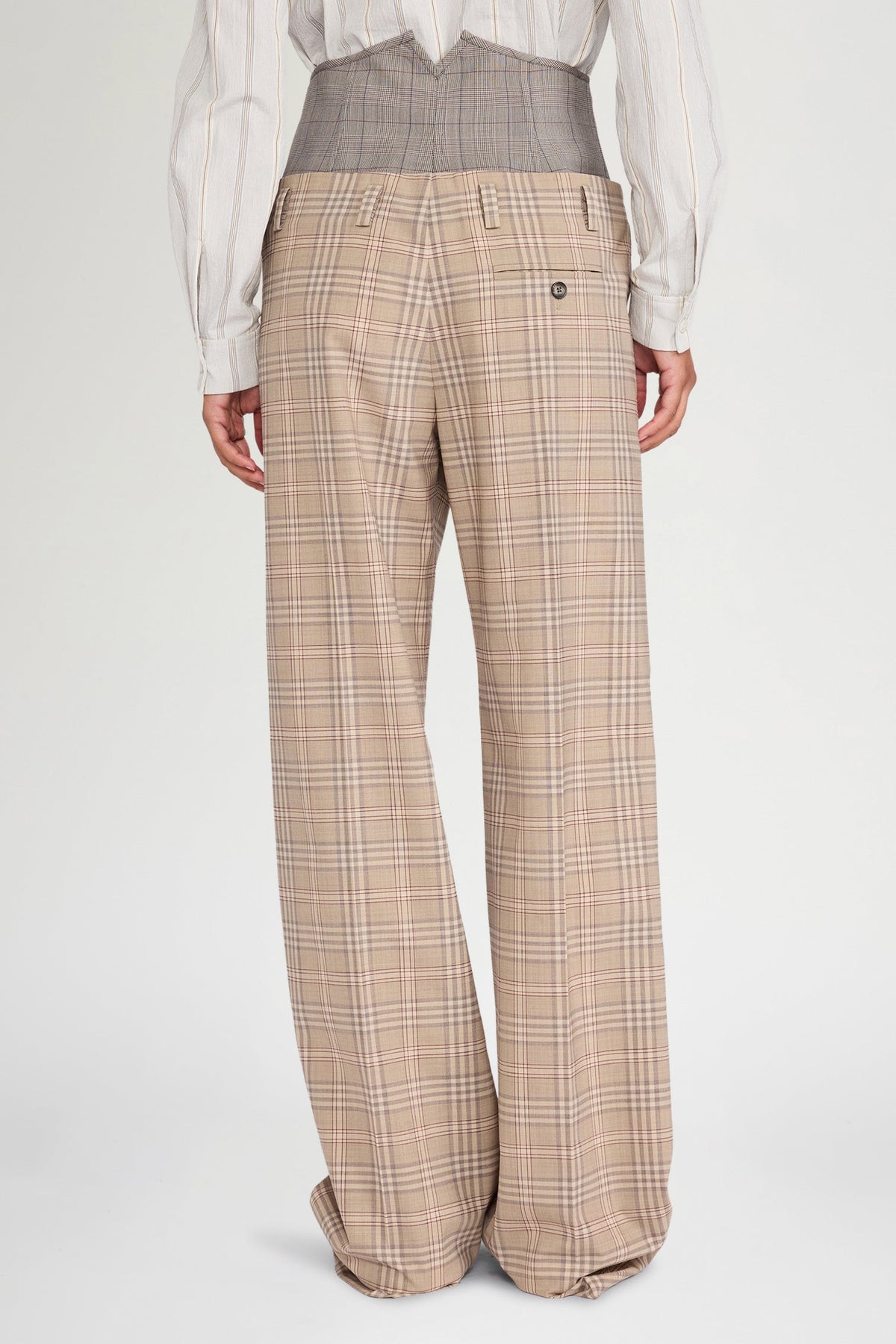 Beige Tartan Bustier Wide Pants
