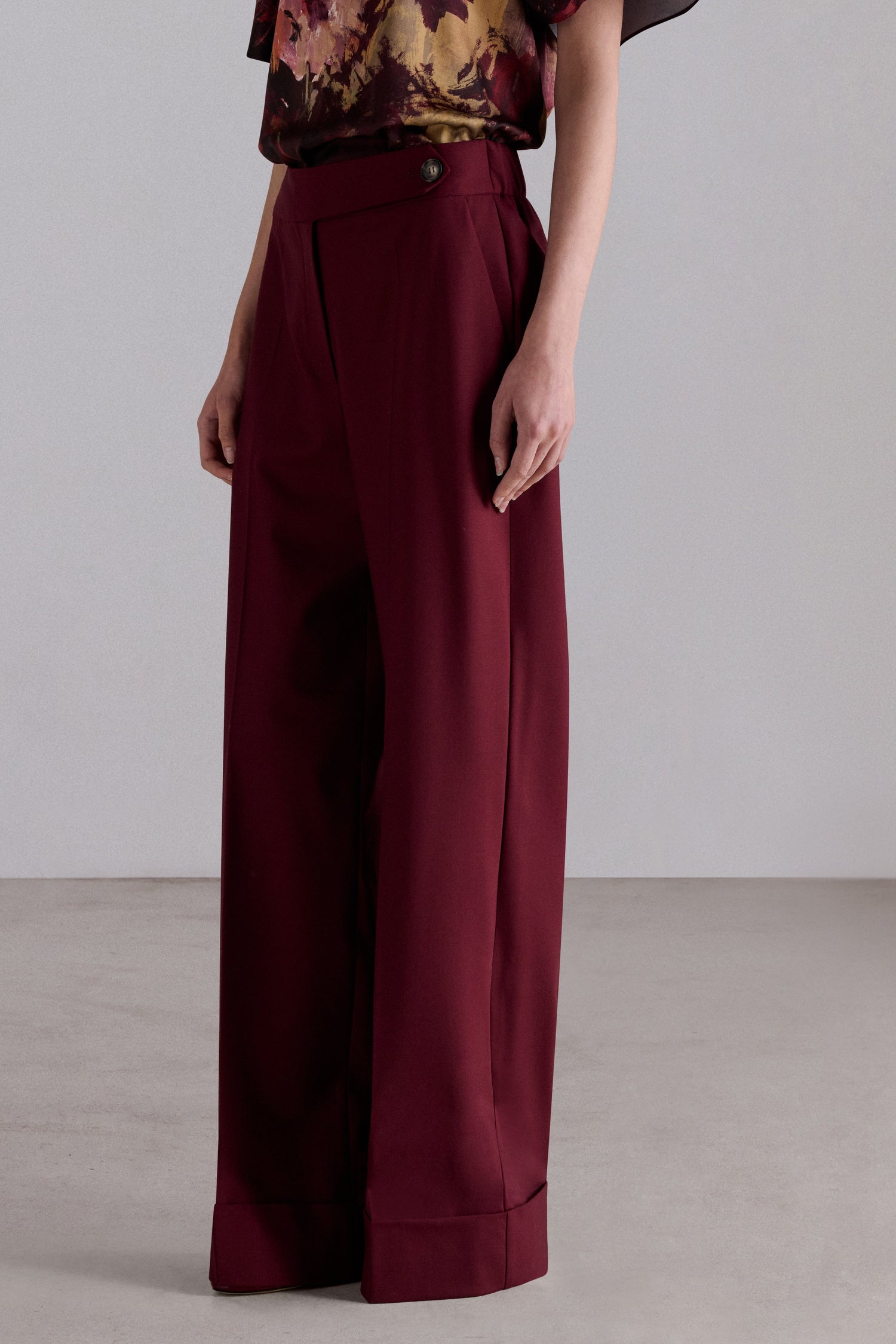 Burgundy Wide-Leg Trousers