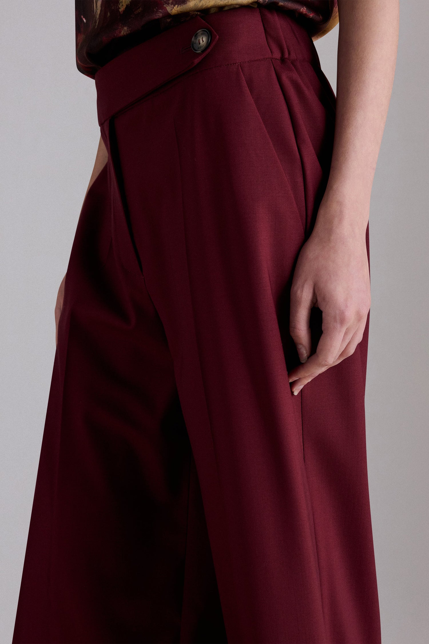 Burgundy Wide-Leg Trousers
