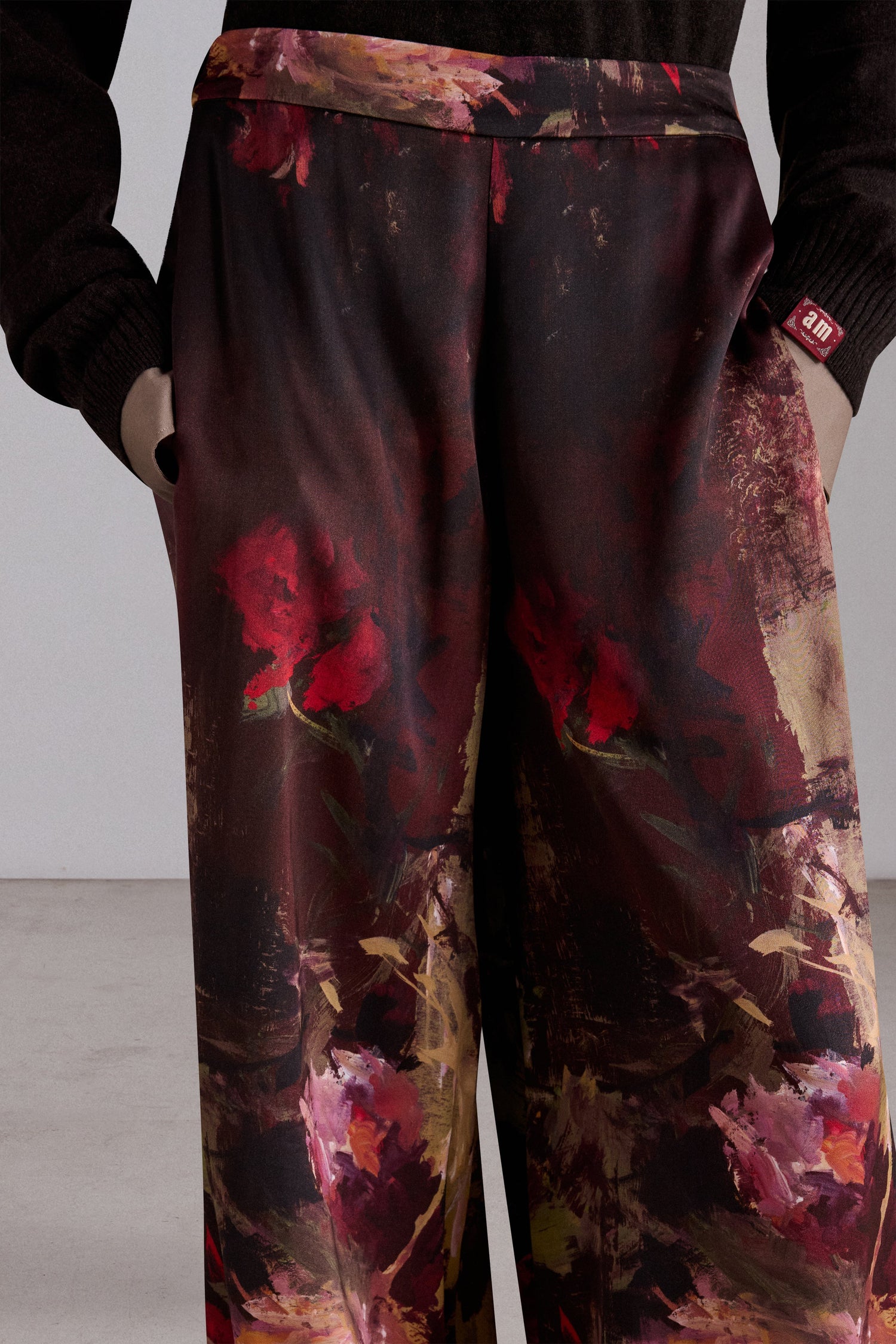 Painterly Rose Silk Pants