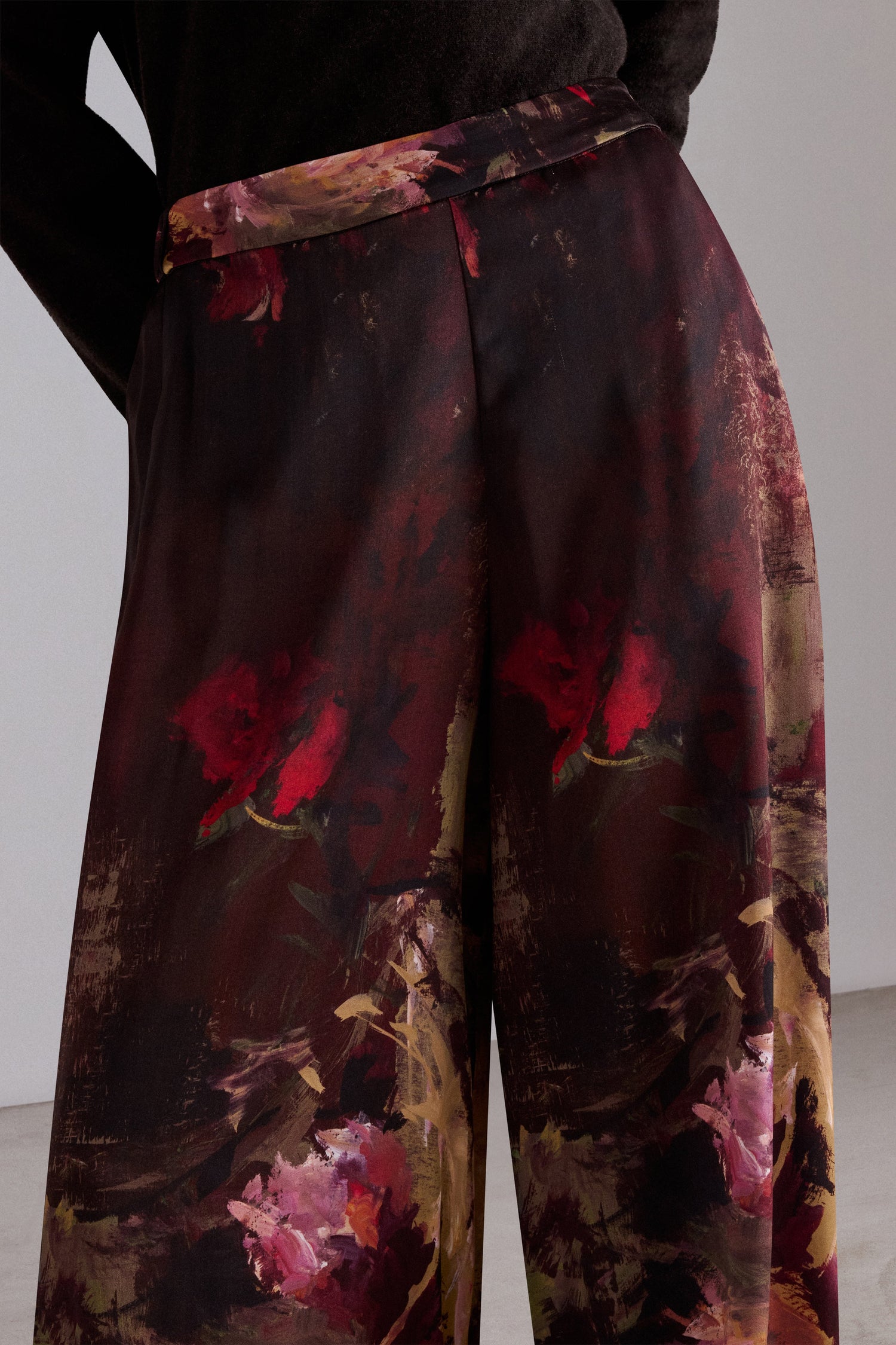 Painterly Rose Silk Pants