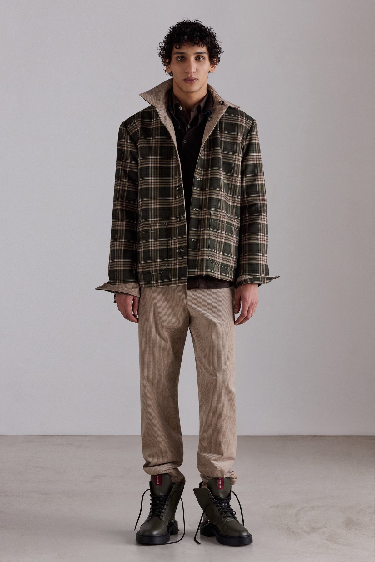 Corduroy Trousers with Tartan Cuffs