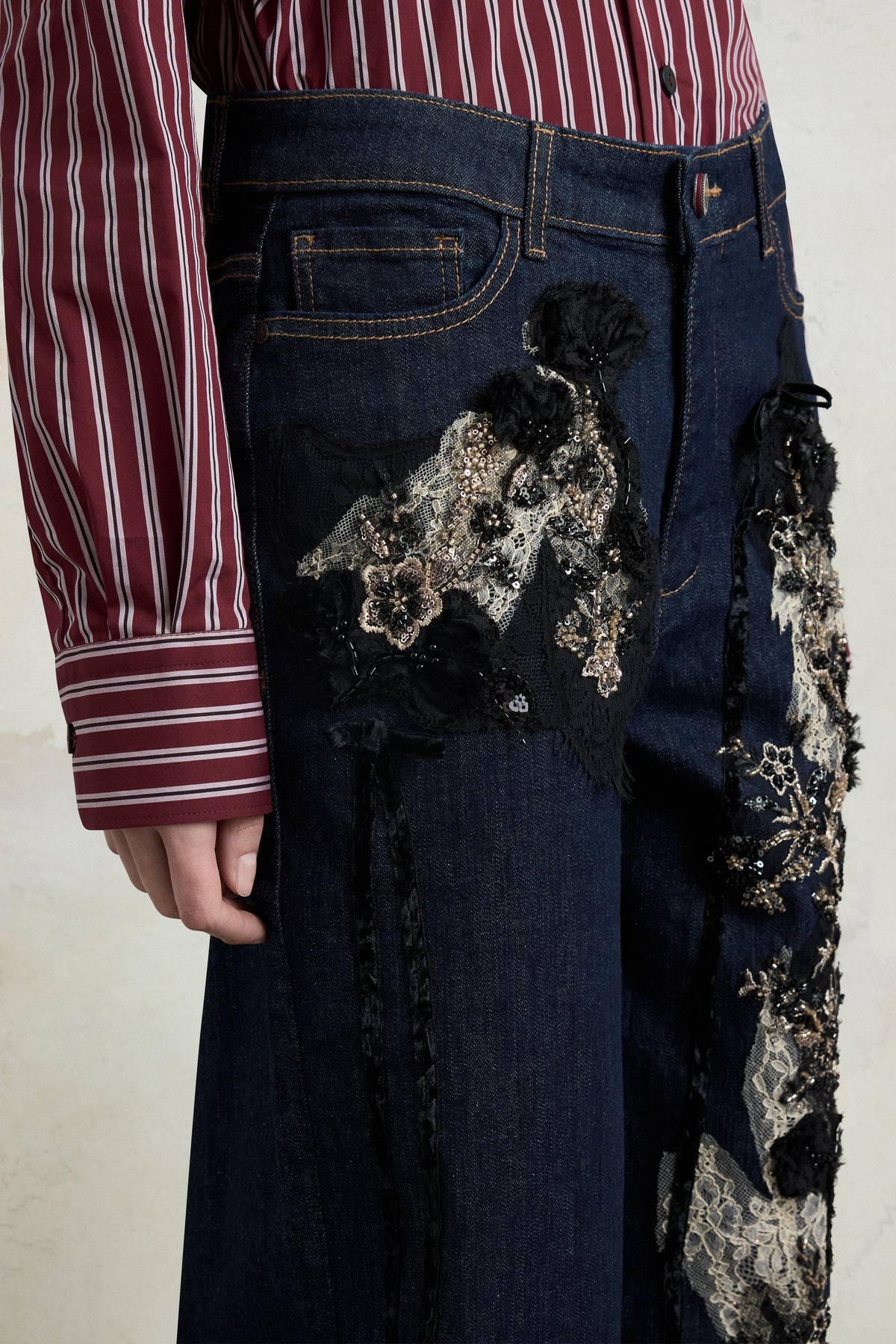 Embellished Wide-Leg Denim Jeans