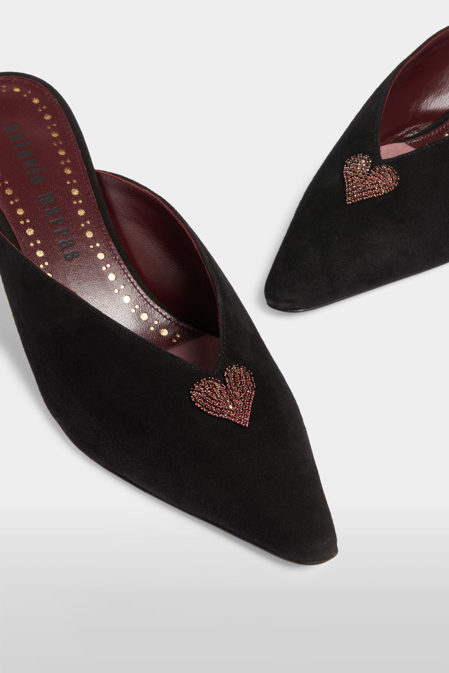 Heeled Suede Heart Mules