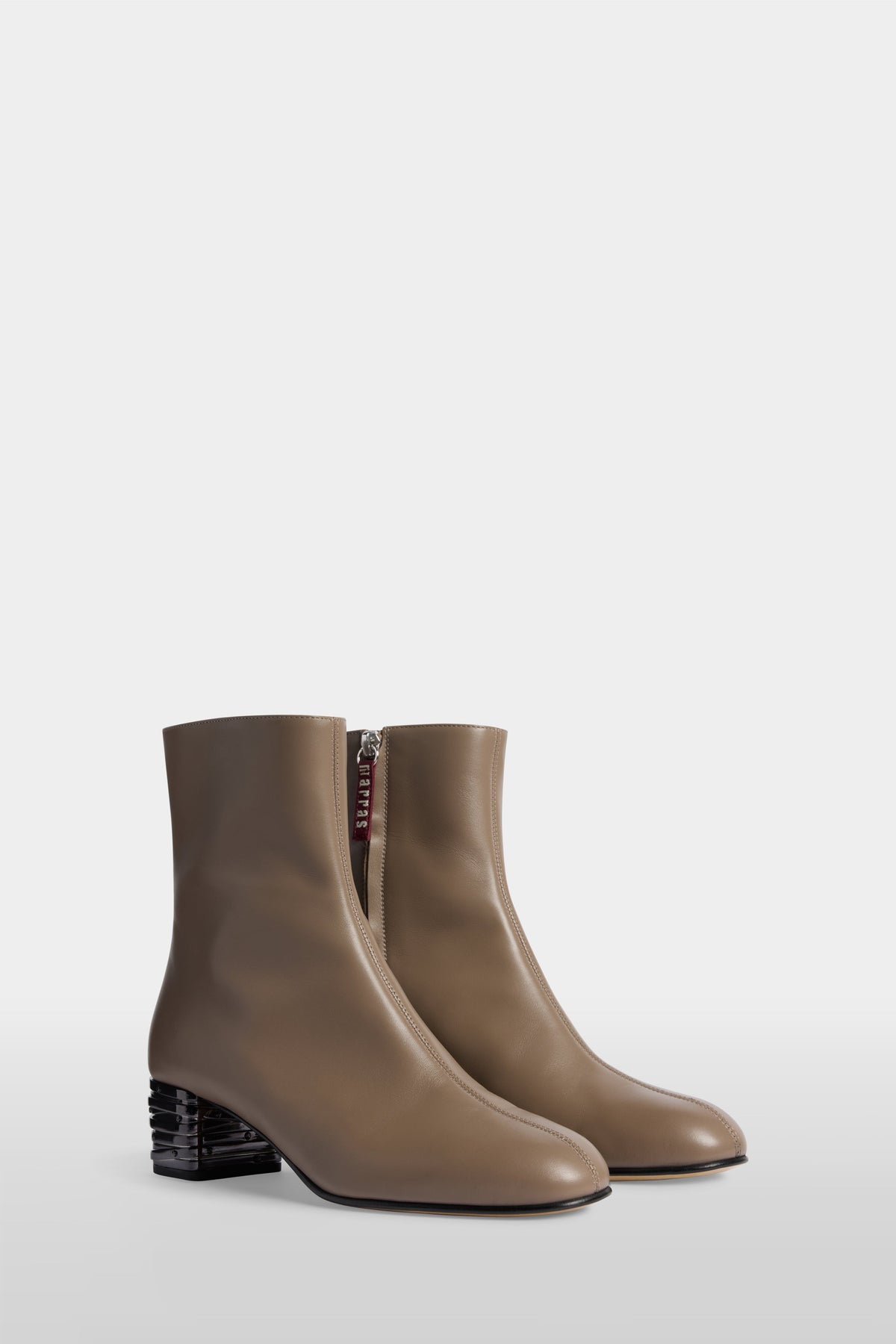 Leather Ankle Boots with Sculptural Heel