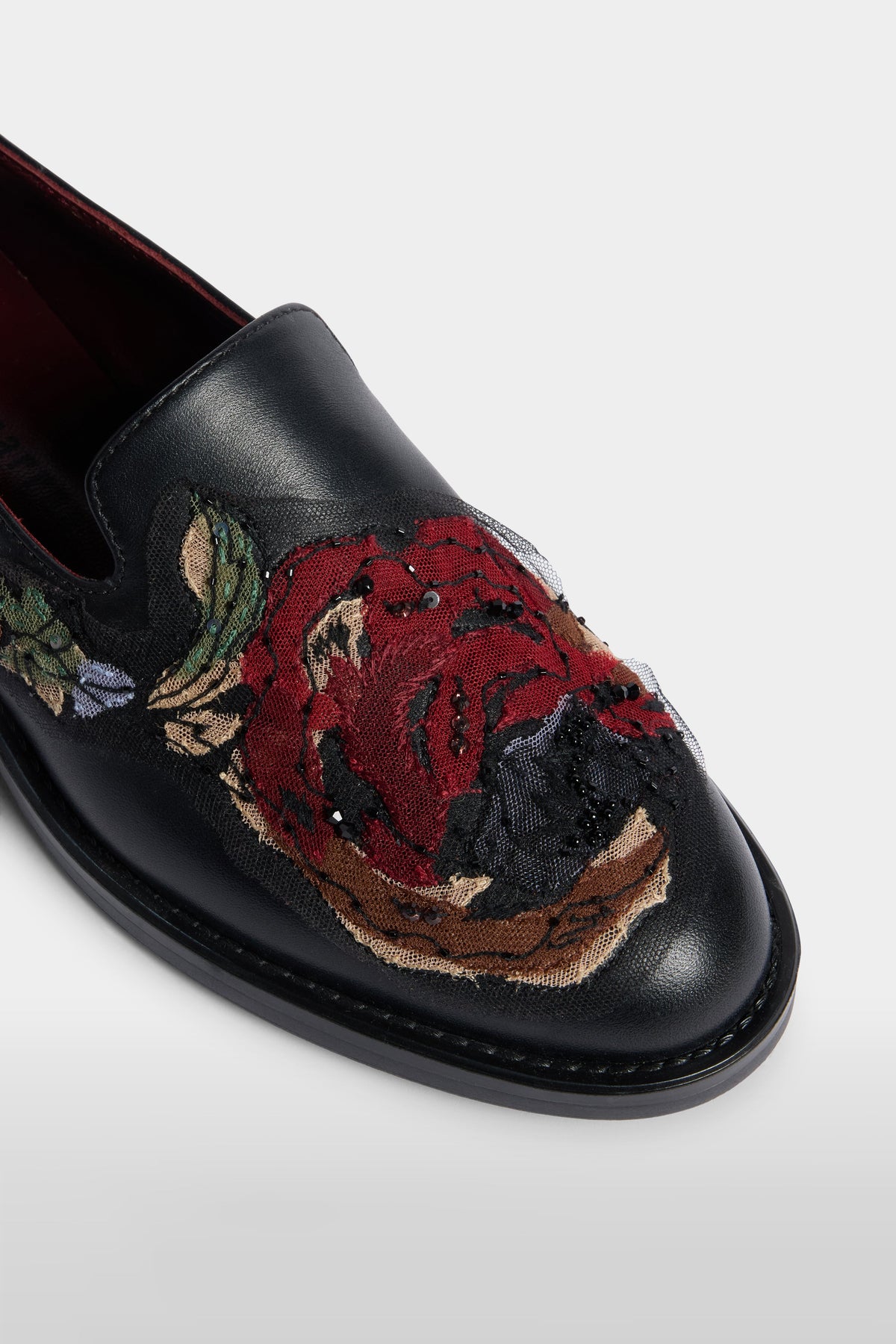Floral Embroidered Leather Loafers