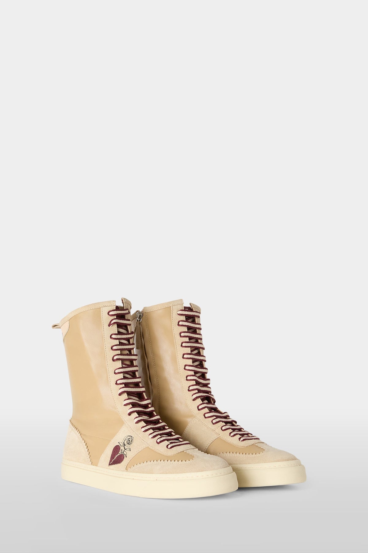 Beige Lace-Up Boots